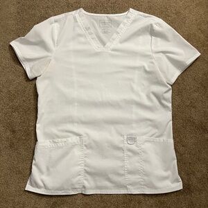 Cherokee Workwear Women's V-Neck Solid White Scrub Top (Size Medium)
